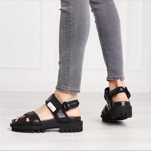 GANNI Black Leather Utility Sandals